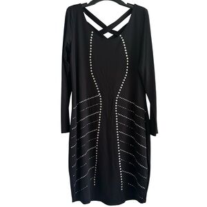 NWT Eloquii Elegant Fully Lined Black Dress with Silver Studded Front Design